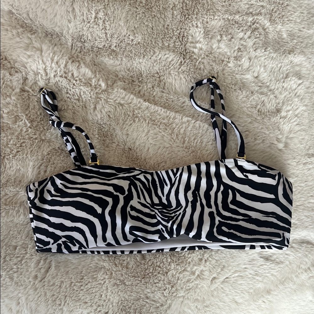 Beach Bunny Black and White Zebra Print Bikini Top